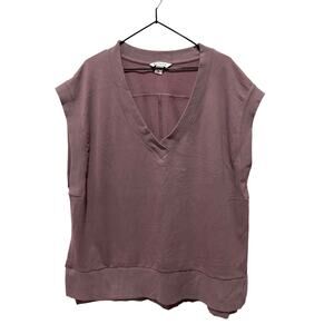 Athleta Retroterry Sweatshirt Tee Damask Mauve Pullover V-Neck Sz XL